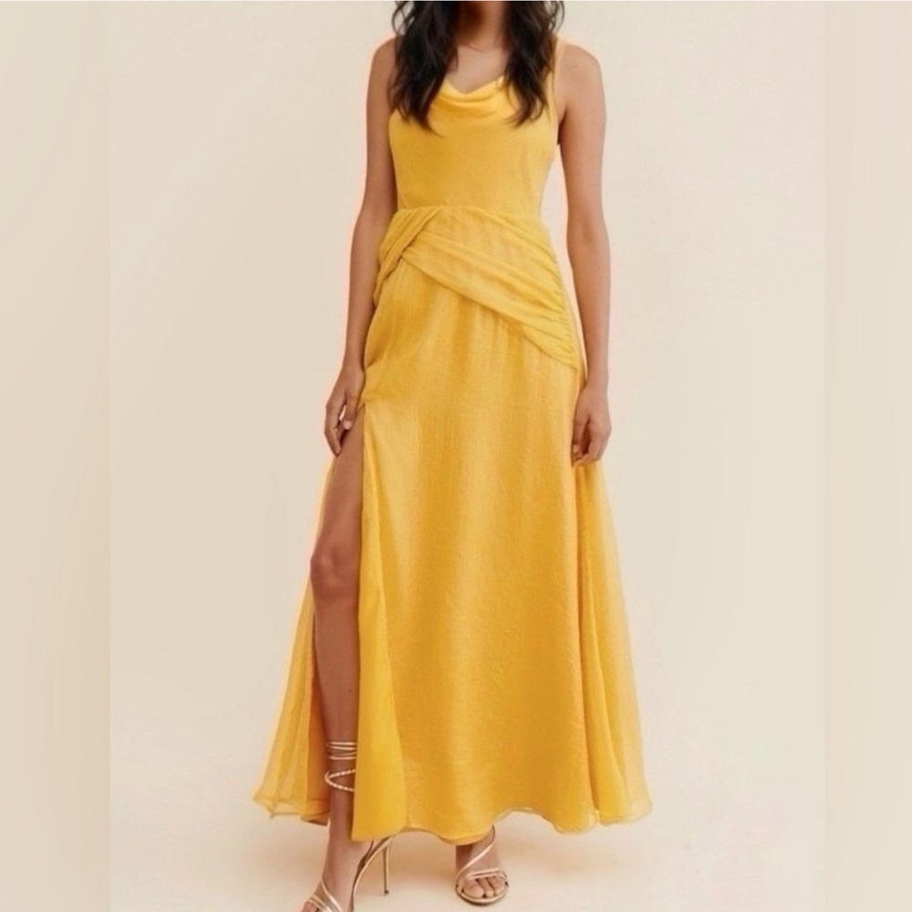 Hutch Draped Cowl Neck Maxi in Warm Yellow